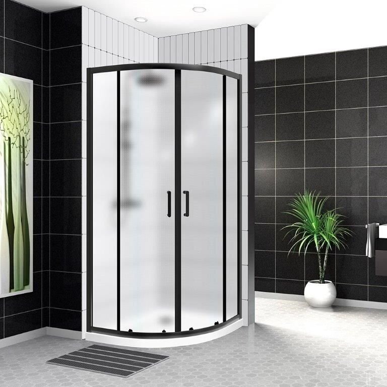 Душевой уголок BelBagno UNO-195-R-2-90-P-NERO, форма четверть круга, профиль черный матовый, стекло текстурное (PUNTO)