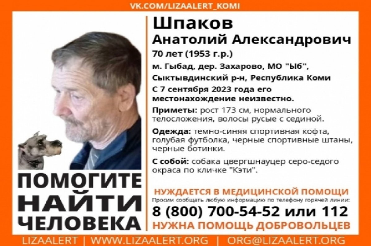    В Коми пропал 70-летний пенсионер с цвергшнауцером Кэти