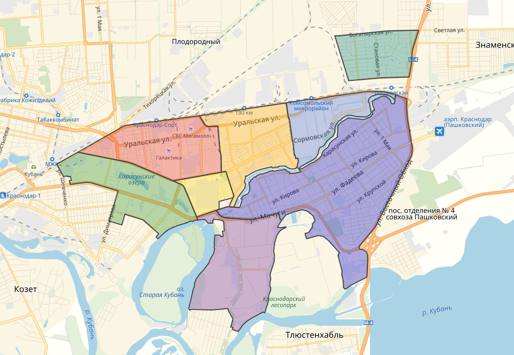 Микрорайоны карасунского округа краснодара