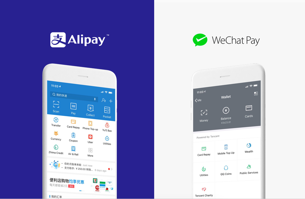 Вичат и алипей. Alipay, WECHAT. WECHAT pay and Alipay in China.