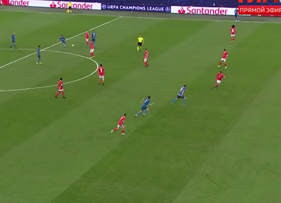 Заброс от центра поля на нападающих.