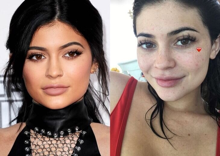 Кайли Дженнер с макияжем и без