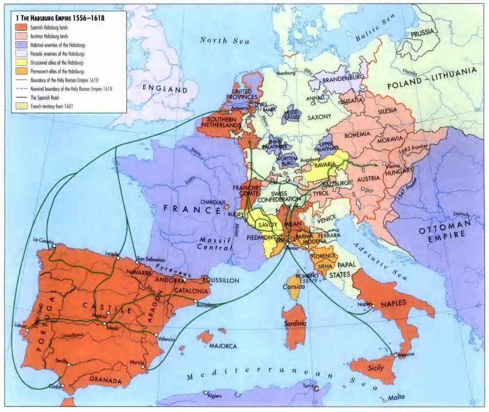 Владения габсбургов в 16 веке контурная карта
