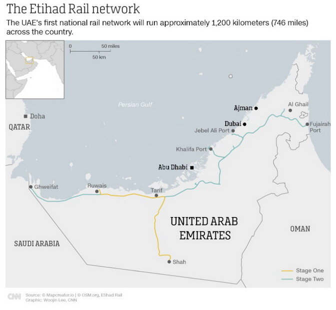 Национальная железнодорожная сеть ОАЭ протянется на 1200 км