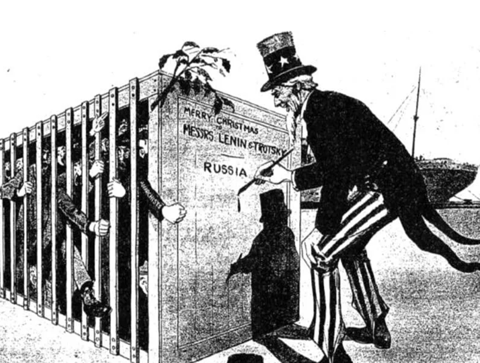 Карикатура 1920-х, посвящённая описываемым событиям. 