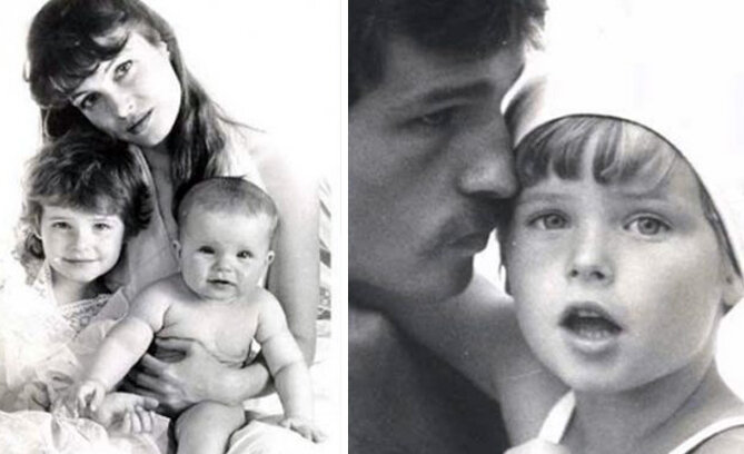 Анна Пескова в детстве. Слева с мамой и сестрой. Справа с отцом