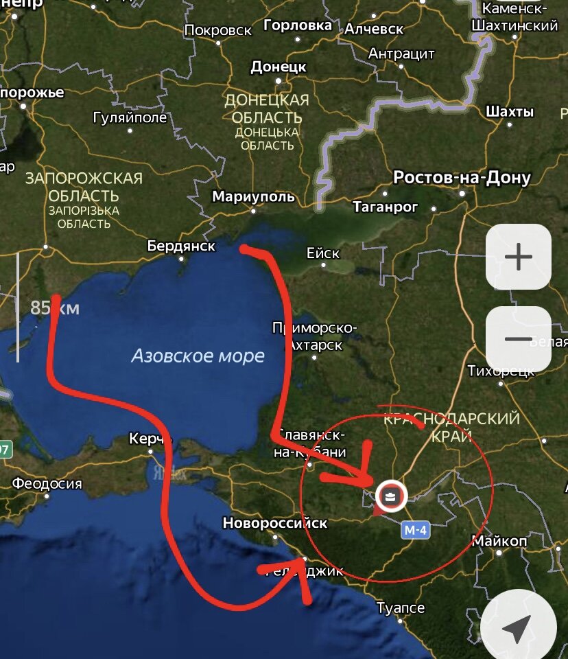 Возможный путь к Краснодару, один из самых простых вариантов.