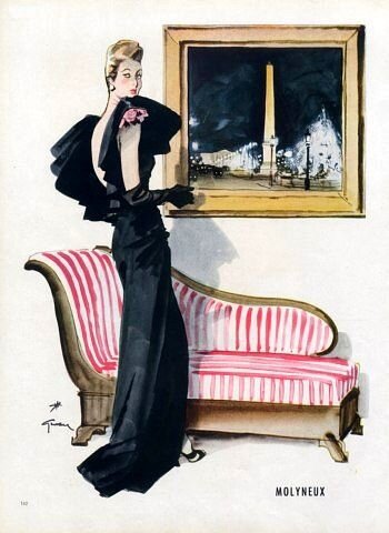 1. Evening gown by Molyneux illustrated by Rene Gruau, 1945.