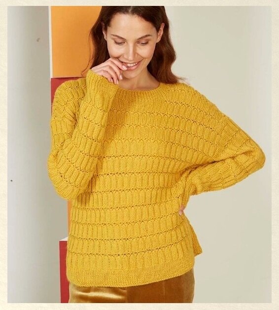Желтый джемпер. Фото источник: журнал по вязанию FAM 274.