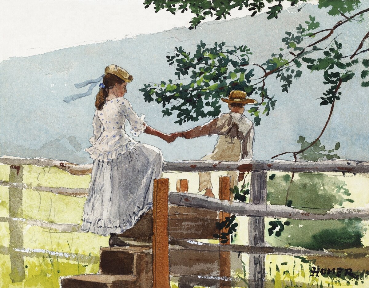 On the Stile (1878) by Winslow Homer. Original from The National Gallery of Art. Digitally enhanced by rawpixel.