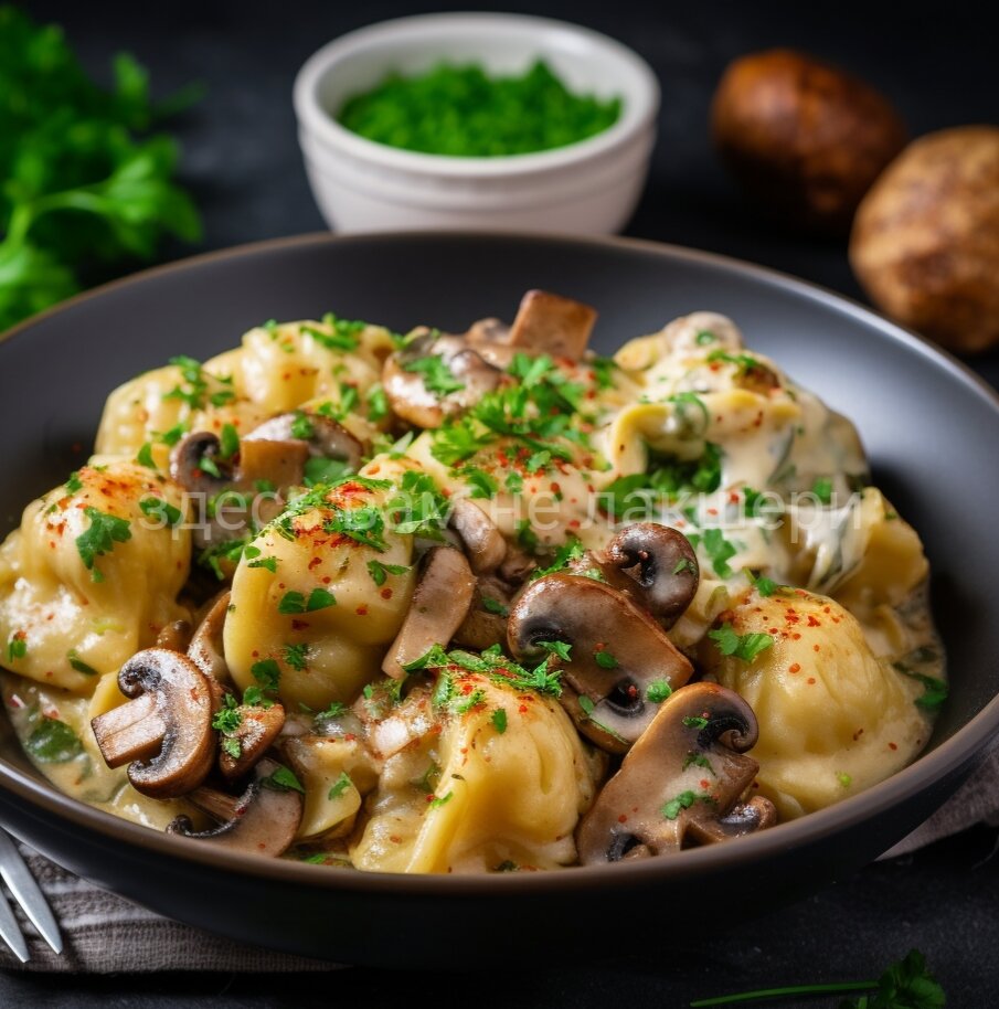 Вареники с картошкой, грибами и жареным луком