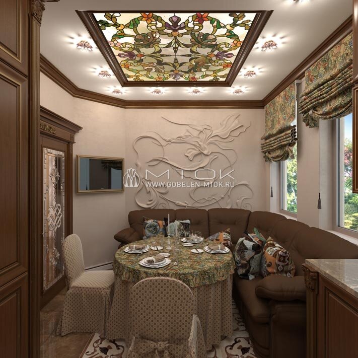 Гобеленовый декор в интерьере кухни