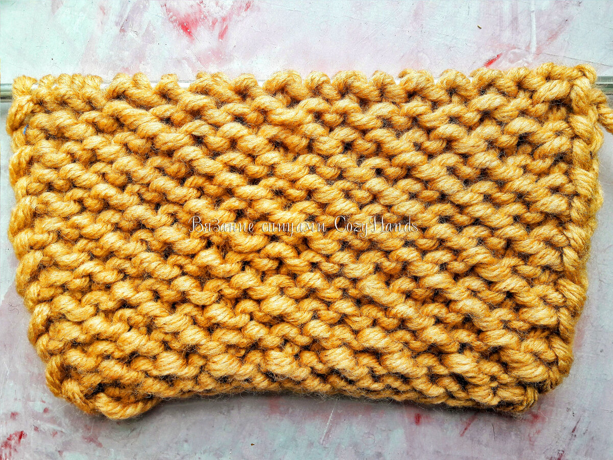 Изнаночная сторона узора Соты спицами