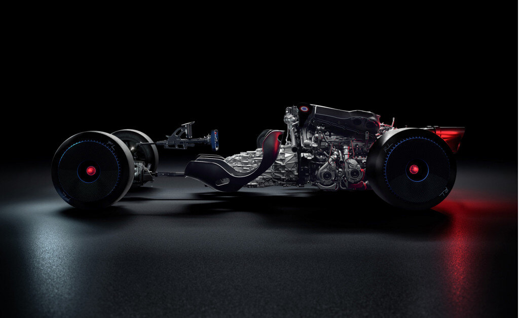 Он не основан на каком-либо существующем Bugatti, но в нет такой же  8,0-литровый двигатель W-16 и система полного привода как у Chiron. Здесь двигатель выдает 1577 лошадиных сил с 98 бензином.  Однако он также может работать на гоночном топливе с октановым числом 110, мощность которого увеличена до 1824 л.с.  Максимальный крутящий момент в этом случае будет 1365 фунт-футов.

 