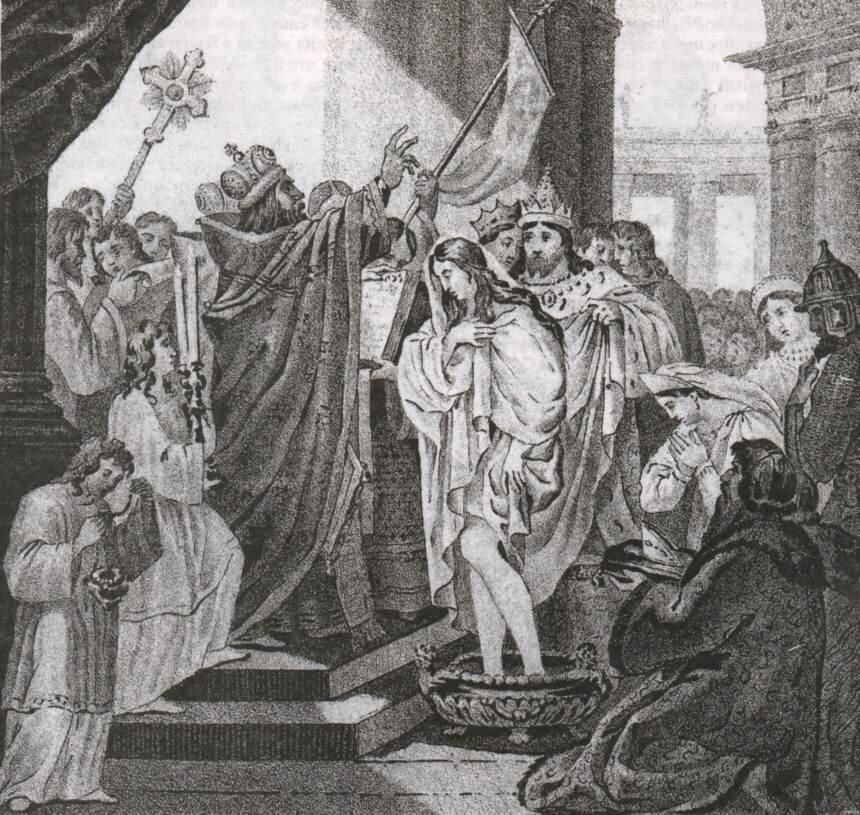 Крещение княгини Ольги (иллюстр. Карамзин Н.М. История государства российского. - М., 2004, т. I, гл. VI, с. 61).