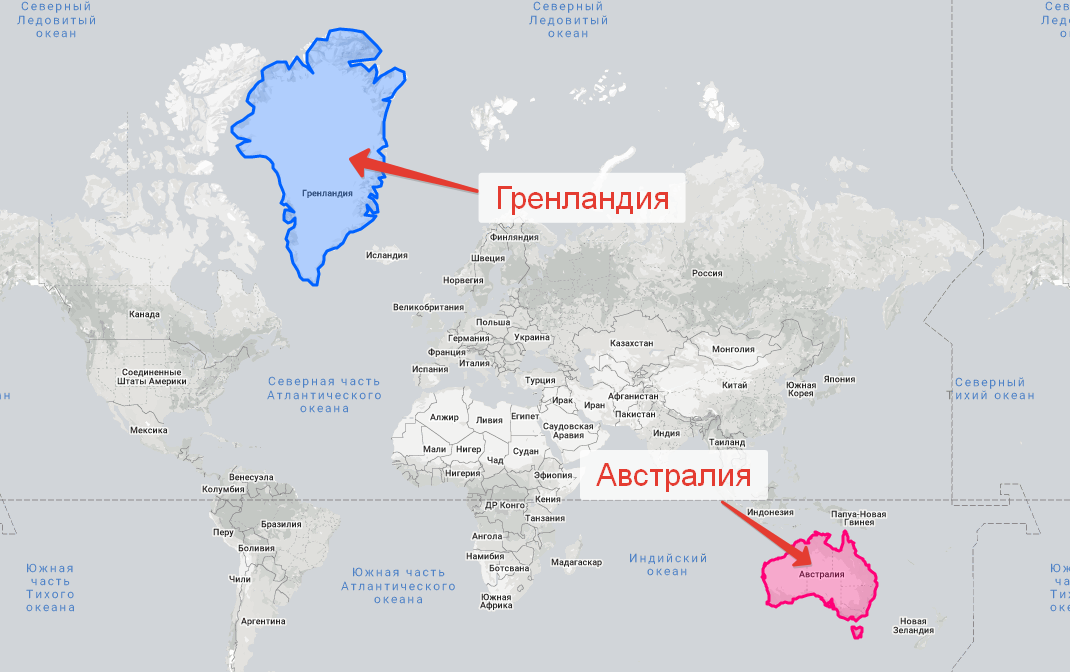 Карта мира с реальными размерами континентов