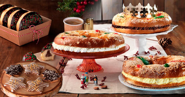 Хлеб Роскон де Рейес с разным кремом. Источник фото: https://www.sweetpress.com/europastry-celebra-estas-fiestas-roscones-cookies-dots-navidenos/