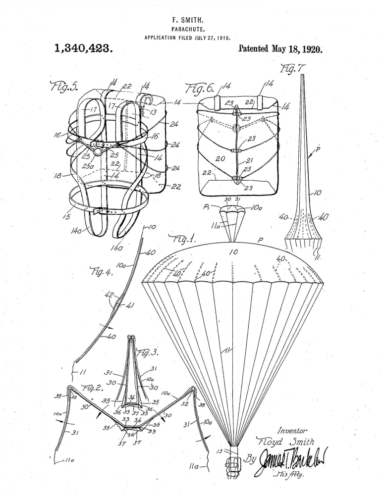 Aerial Life Pack (U.S. Patent No. 1,340,423)