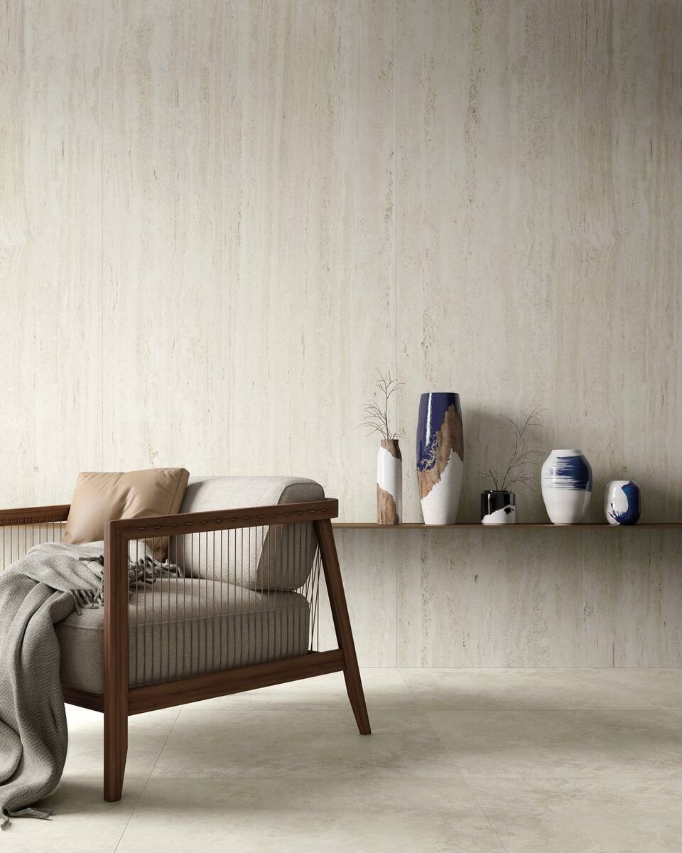 Керамогранит из коллекции Mirage Elysian Travertini в интерьере