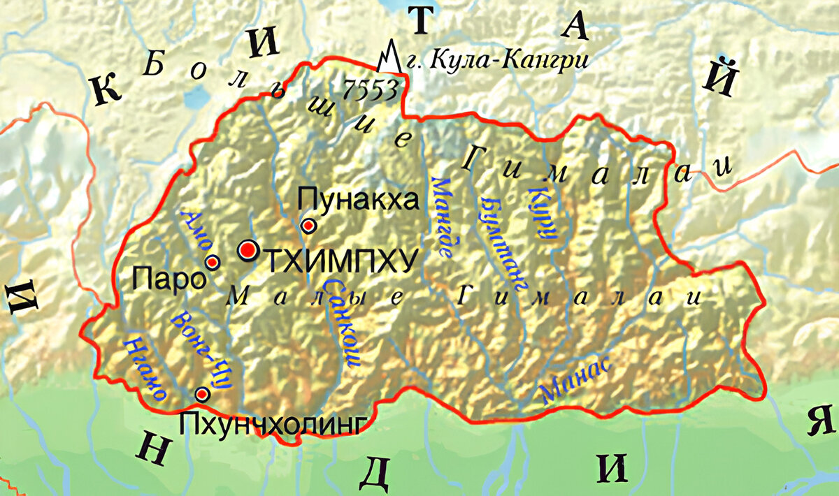 Как выглядит карта в бутане. Географическая карта бутана. Королевство бутан на карте.