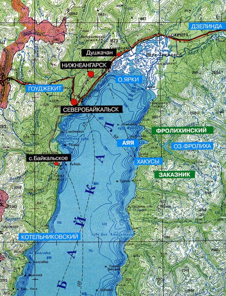 Карта байкала подробная с населенными пунктами и турбазами