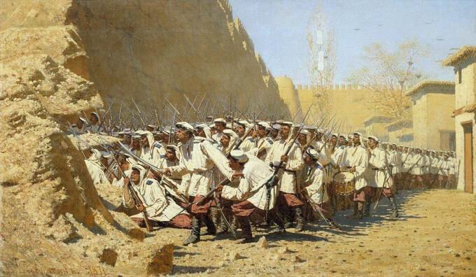 У крепостной стены (Верещагин В. Туркестанская серия).
