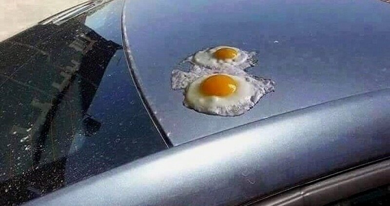От очень сильной жары на кузове авто пожарили яичницу