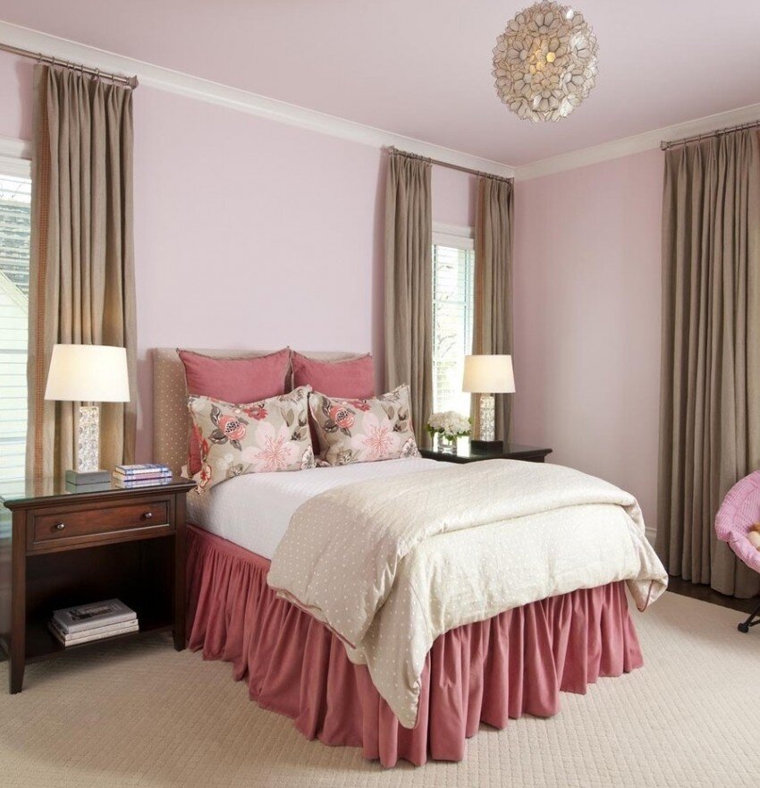 Серо розовый интерьер спальни (78 фото)