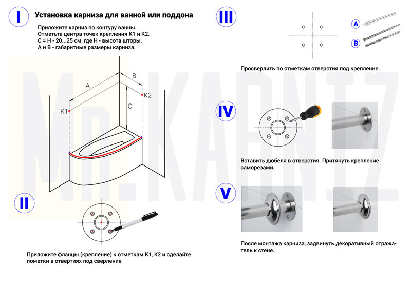 Карниз в ванной на какой высоте