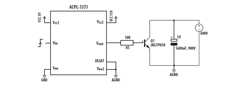 Схема подключения драйвера затвора к IGBT для проведения теста на короткое замыкание