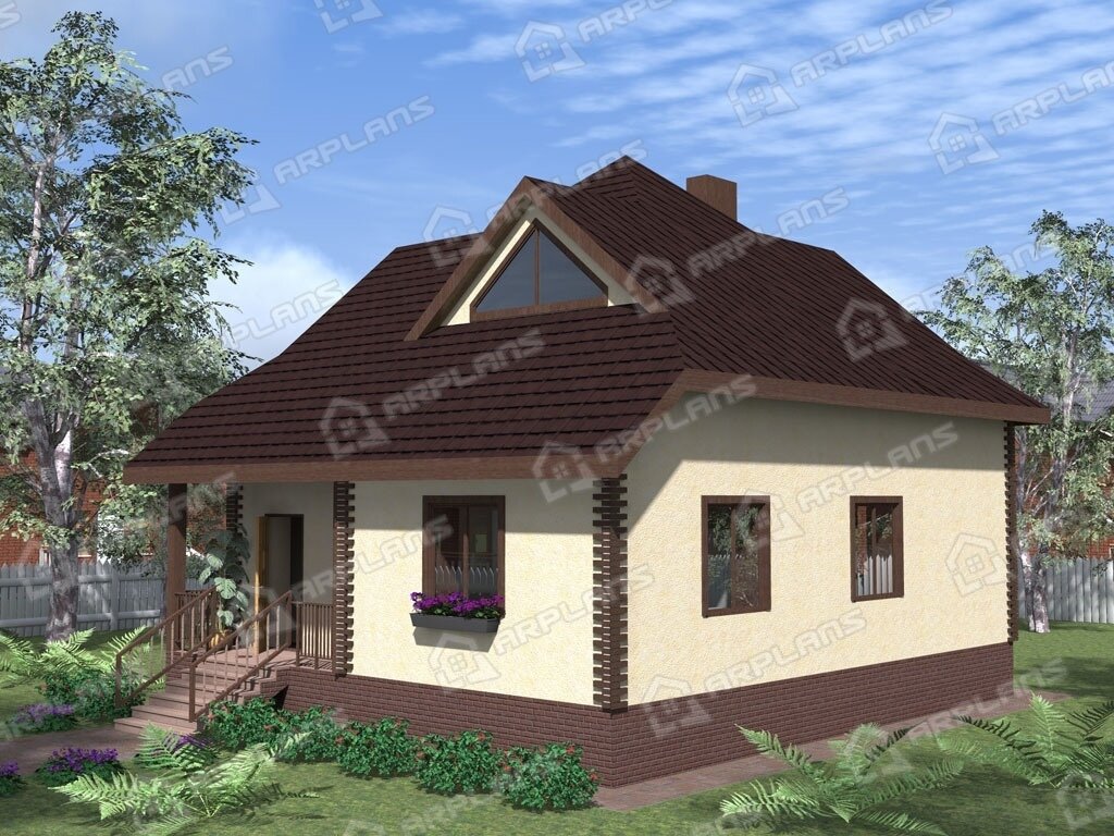 Фото 1 двухэтажного дома из блоков с мансардой, 3 спальнями и газовой котельной. Общая площадь 126 кв м. Источник arplans.ru