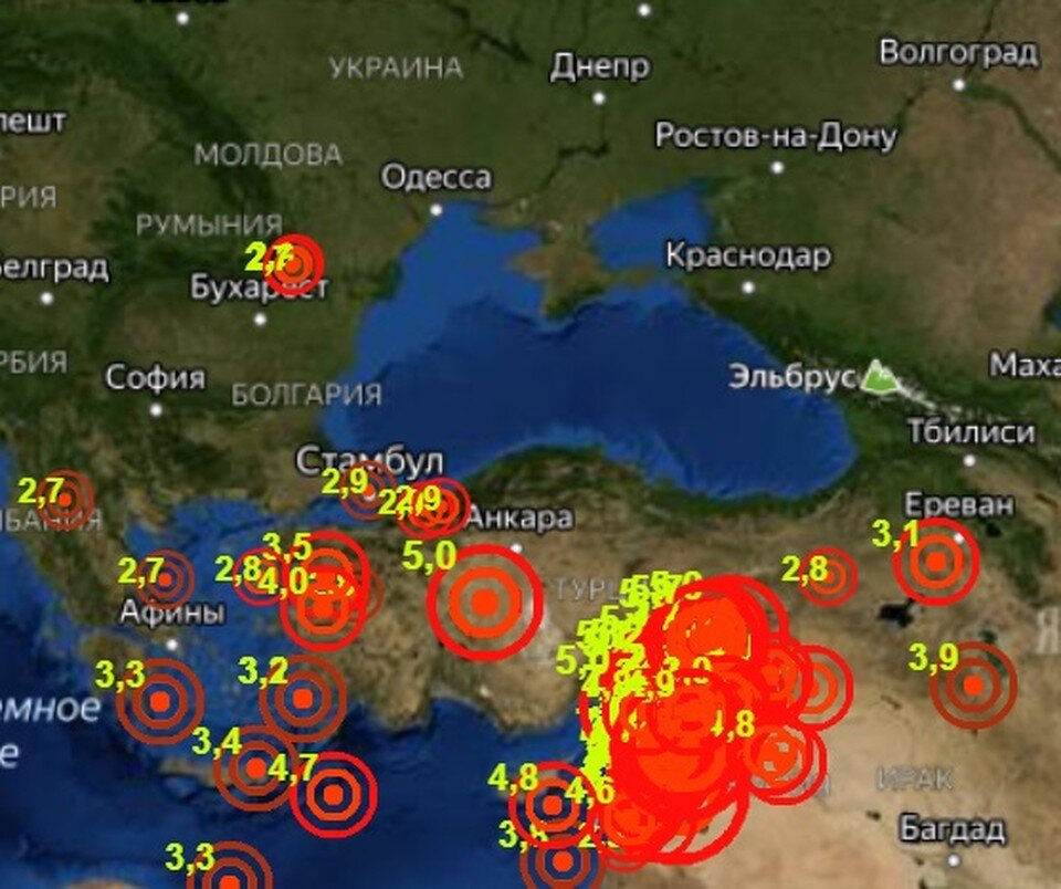     На Кубани не зафиксировано толчок на данный момент. Фото: скриншот карты мониторинга сейсмоактивности в мире