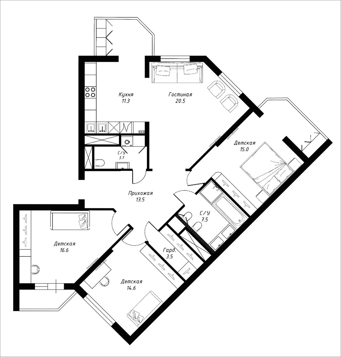 ВНИМАНИЕ: Детская 15.0- опечатка( это спальня для взрослых) далее повторяется во всех чертежах