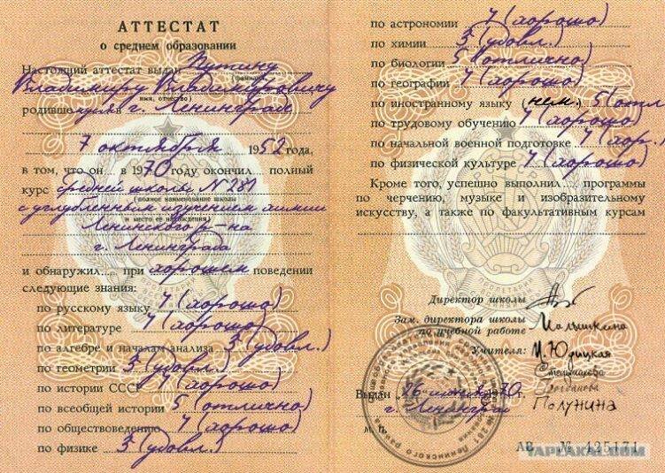 Аттестат Путина [восстановлен]
