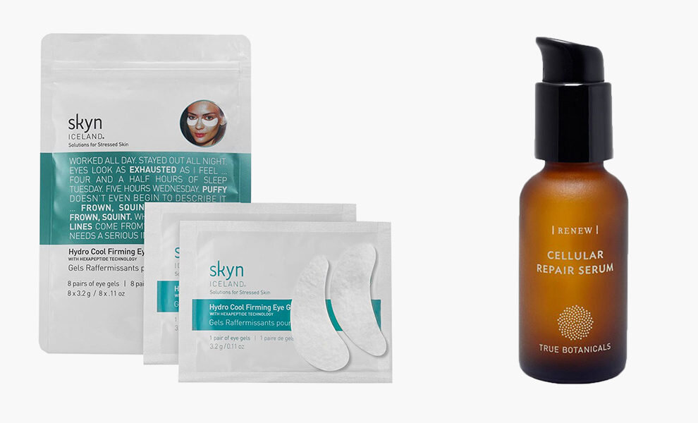 Skyn Iceland, Hydro Cool Firming Eye Gels, $32, skyniceland.com; Renew True Botanicals, Cellular Repair Serum, $140, shop.goop.com