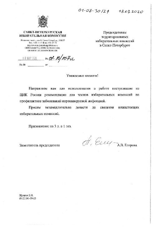 Рекомендации для членов избиркомов на период коронавируса. Фото из ТГ-канала "Наблюдатели Петербурга" 