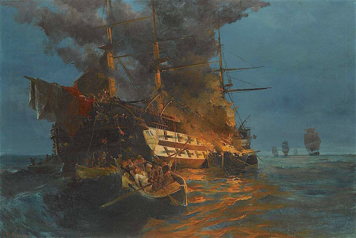 <Сражение при Гренгаме 27 июля 1720 года>. Художник Фердинанд Виктор Перро. 1841г.