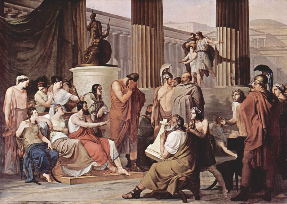 2. Улисс плачет, слушая песнь Демодока. Картина Франческо Айеца, 1814—1815 годы