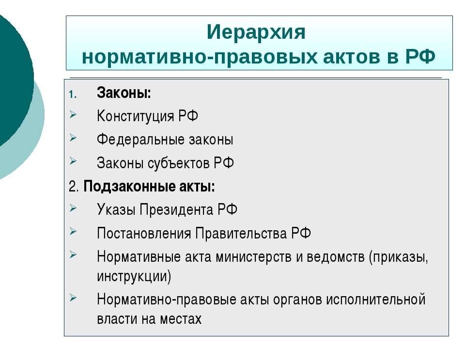 Иерархия законов с примерами