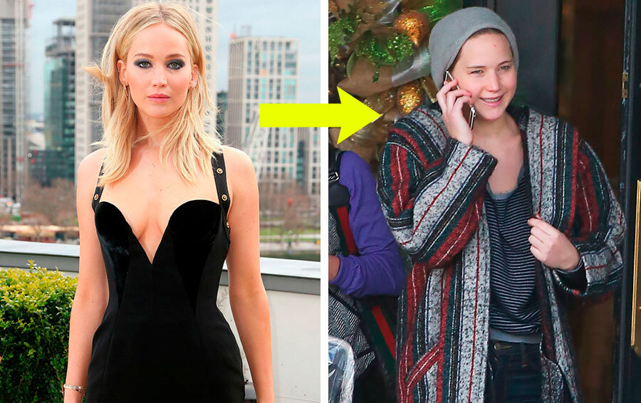 Многие люди прекрасно понимают, что дома необязательно выглядеть с иголочки. Разве вас кто-то видит, кроме близких? Можно позволить себе расслабиться в уютной одежде, забыть про макияж, костюмы и высокие каблуки. Вот и знаменитостям хочется немного расслабиться после роскошных выходов на красные дорожки. 
Можно подумать, что эти селебрити всех обманывают: на фото с мероприятий они одни, а вот в реальности — совершенно другие. Собрали самые контрастные преображения известных людей, которые помогают поверить: все мы — одинаковые, и быть всегда на высоте не очень-то хотим.