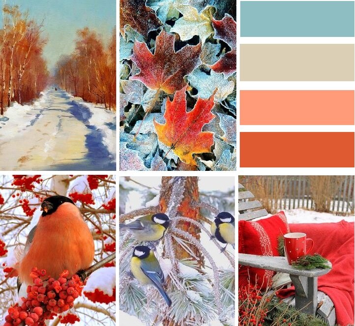 Красные, оранжевые, желтые и бежевые для зимнего настроения.