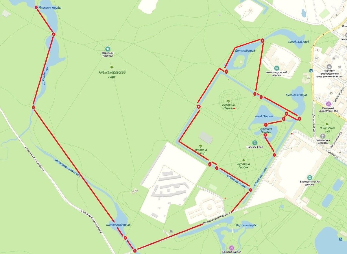 Карта "Тропы Очарований" мостиками Александровского парка