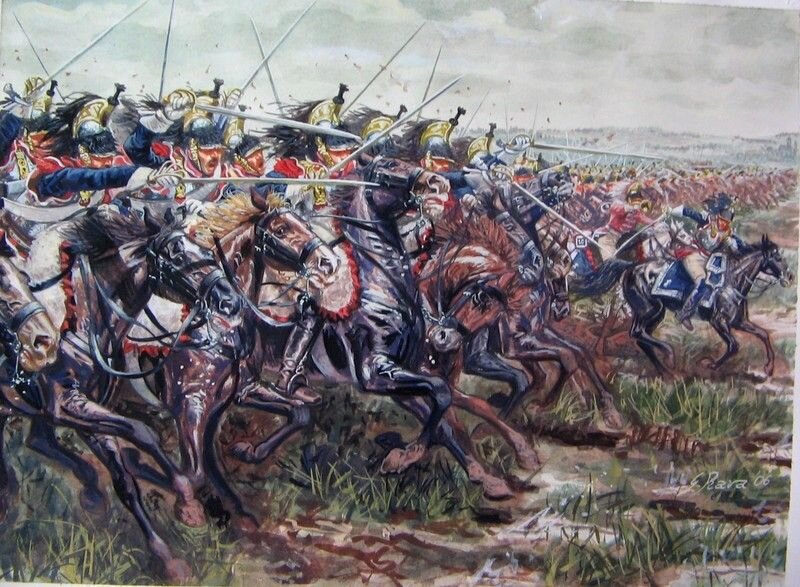 Атака французских кирасир в битве при Ватерлоо в 1815 году.
