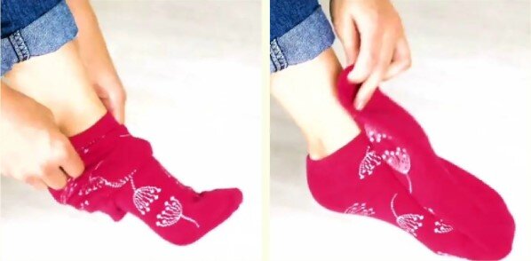 как сделать носки длиннее. из длинных носков в короткие. носки на двух спицах. подследники из носков. лайфхаки одевания носков.