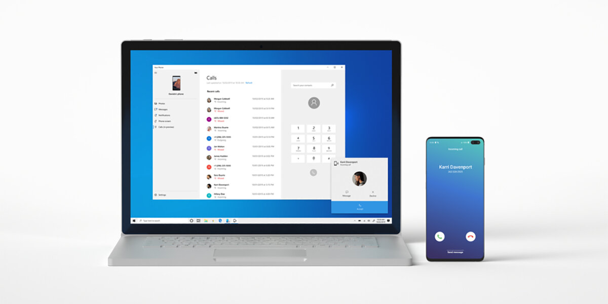 Последняя версия Windows 10 Preview build позволила принимать звонки с Вашего телефона Android прямо на рабочем столе. 


Первоначально Samsung анонсировал в августе распакованный как эксклюзив для телефонов Samsung, эта функция теперь доступна для всех, кто работает под управлением Windows 10 Insider Preview build 18999, с совместимым телефоном Android.

Это может быть самым началом более тесной интеграции между вашим ПК с Windows 10 или ноутбуком и Android. С Microsoft banking на Android в качестве ОС для своей предстоящей концепции складывания Surface Duo, можем ли мы увидеть больше элементов управления смартфонами с наших настольных компьютеров?

В любом случае, возможность принимать и совершать звонки на вашем основном рабочем столе или ноутбуке, несомненно, будет полезна для миллионов из нас, и приближает нас к паритету с пользователями iOS и MacOS. Инициирование вызова так же просто, как с помощью номеронабирателя в приложении.

С помощью функции вызовов вы можете:

Отвечайте на входящие телефонные звонки на вашем ПК
Инициировать телефонные звонки с Вашего компьютера, используя в приложении дозвона или списка контактов
Отклонить входящие телефонные звонки на вашем компьютере с помощью пользовательского текста или отправить непосредственно на голосовую почту вашего телефона
Доступ к истории последних вызовов на вашем компьютере. Нажатие на определенный вызов автоматически заполнит номер на экране дозвона
Плавная передача вызовов между компьютером и телефоном
Вам даже не нужно принимать вызов на свой телефон Android с вашего ПК с Windows 10. Существует даже возможность ответить на нежелательные звонки с текстовым сообщением или просто положить их через на вашу голосовую почту.

Microsoft отмечает, что обновление должно быть развернуто для тех, кто зарегистрирован в программе Insider с 19H1 сборками или новее. Это также может занять несколько дней после принятия, чтобы появиться в приложении вашего телефона.

Что касается минимальных требований, вам понадобится телефон Android под управлением Nougat или выше, а также поддержка Bluetooth на вашем ПК с Windows 10 или ноутбуке, чтобы начать принимать и совершать звонки.

Некоторые известные проблемы включают сбои, если вы используете определенные игровые платформы с анти-чит программного обеспечения включены. Как и бета-версии Android, мы не рекомендуем устанавливать предварительный просмотр сборки Windows на главном компьютере.