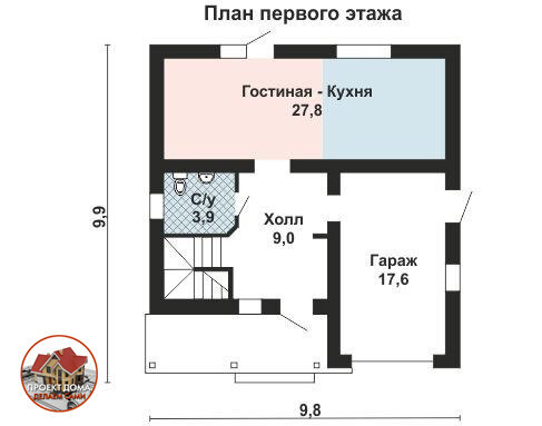 Небольшой, но вместительный дом с мансардой, гаражом и 3-мя спальнями, общей площадью 115 м². ??