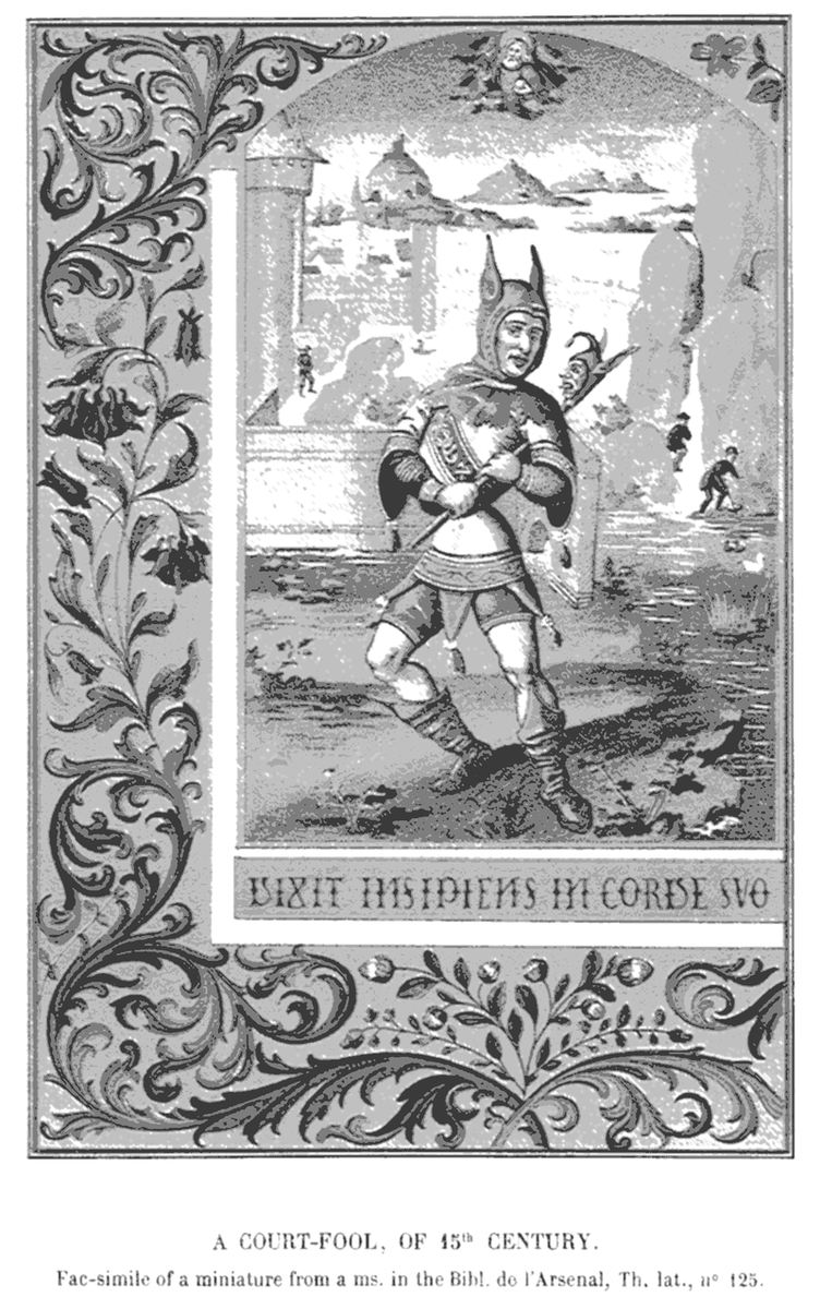 Шут при дворе, XV столетия. Миниатюра из манускрипта, хранящегося в Библиотеке Арсенала (Париж)