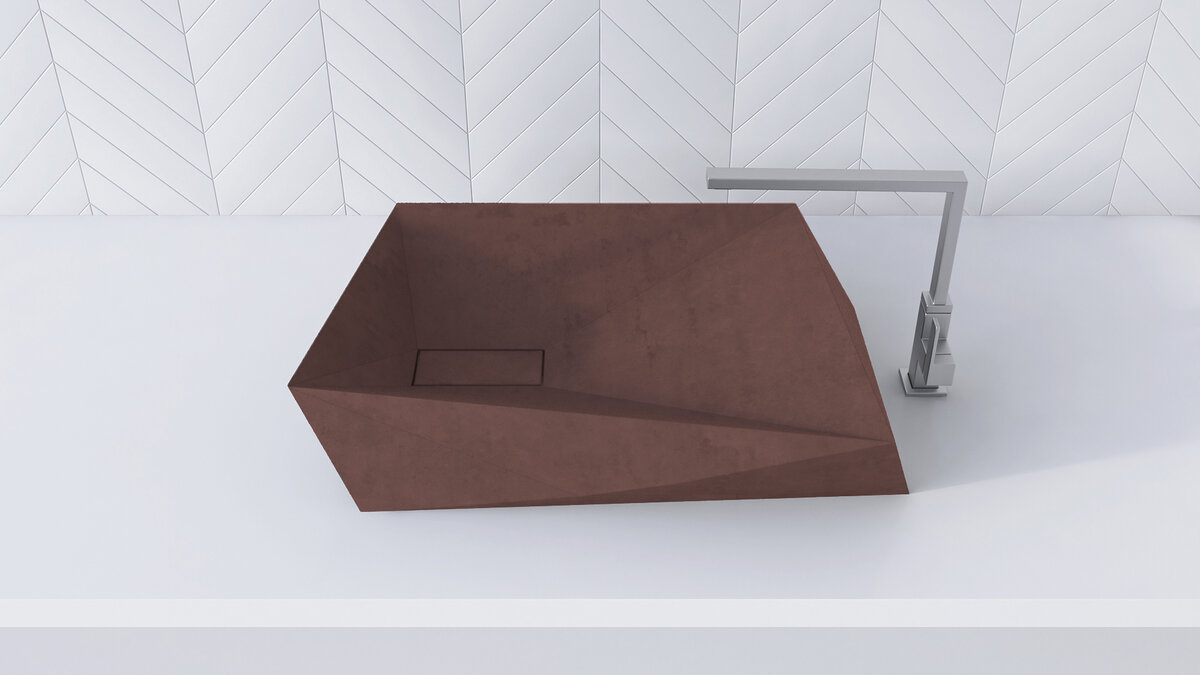 Бетонная раковина терракотового цвета. Фото с сайта производителя betON