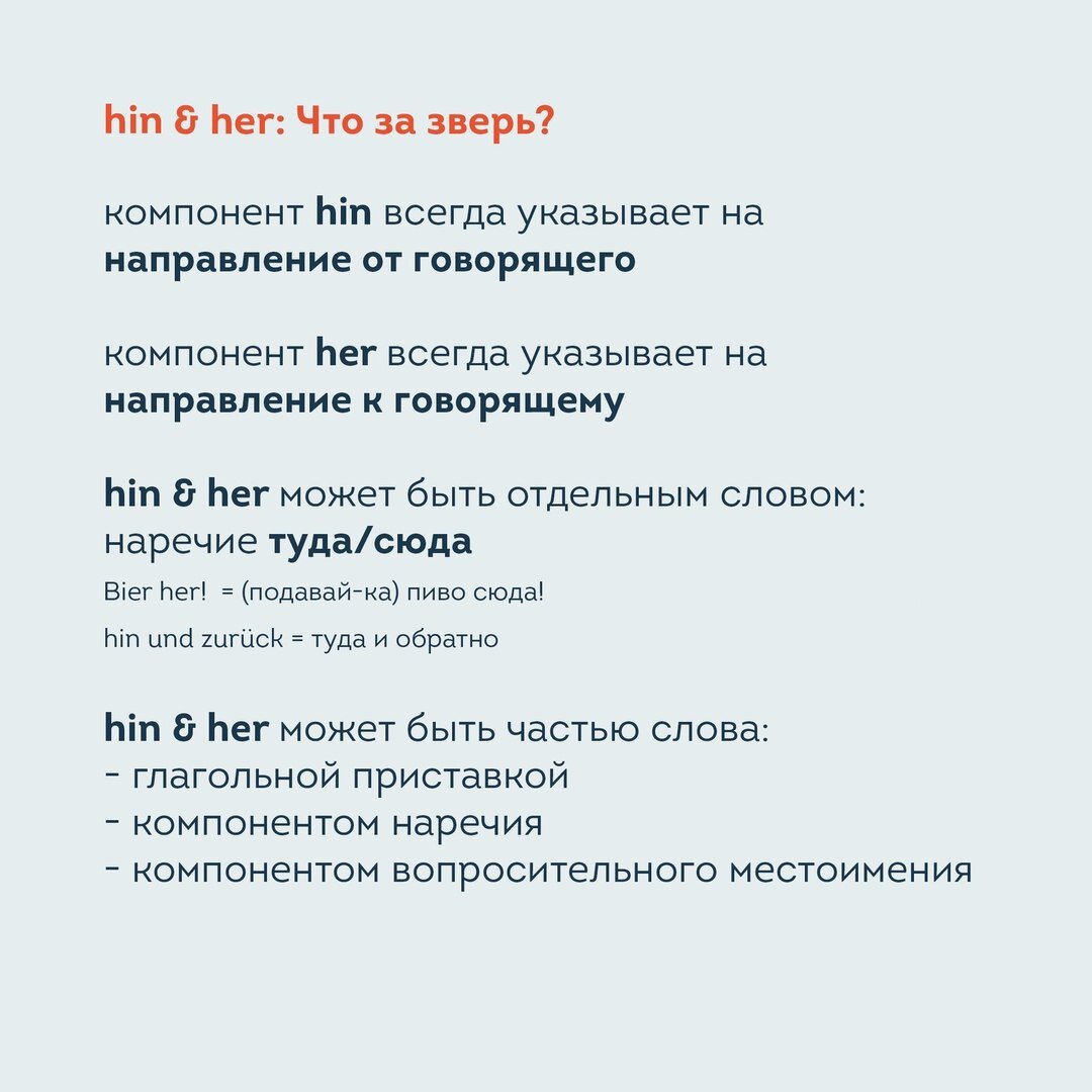 Компоненты hin & her в немецком языке. Разбор темы от lingua franconia. Онлайн-школа немецкого языка