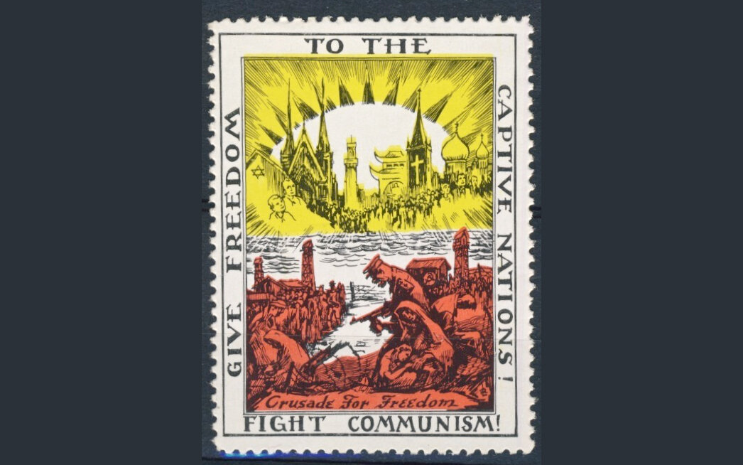 Марка периода американской «кампании за свободу» (Crusade for Freedom) 1950-х годов, изображает «великую правду» и «великую ложь» wikipedia.org